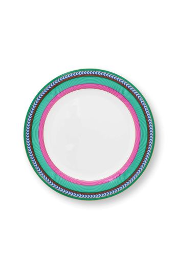 breakfast-plate-chique-stripes-pink-green-23cm-porcelain-pip-studio