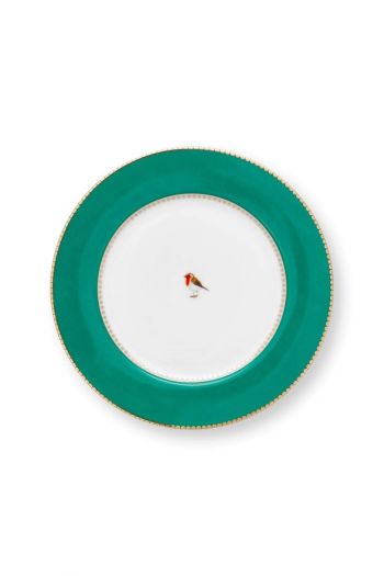 love-birds-ontbijtbord-groen-21cm-roodborstje-porselein-pip-studio