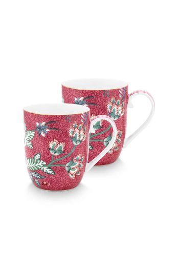 set-2-mugs-flower-festival-dark-pink-flower-print-small-pip-studio-145-ml