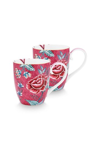 set-2-mugs-flower-festival-dark-pink-flower-print-XL-pip-studio-450-ml