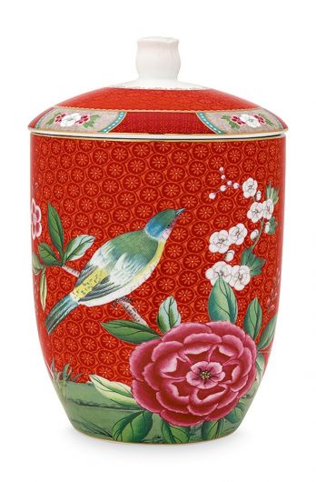 storage-jar-red-flower-print-blushing-birds-pip-studio-1500-ml