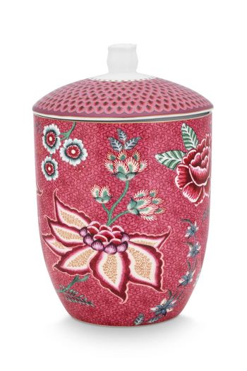storage-jar-flower-festival-dark-pink-floral-print-pip-studio-1,5-liter