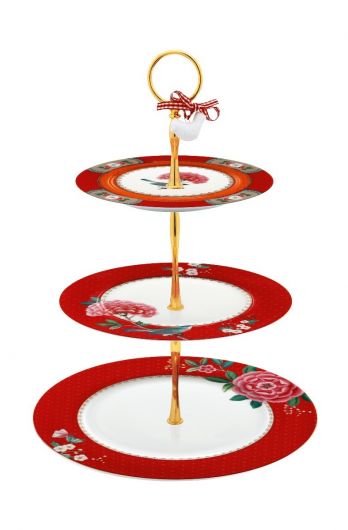 Cake-stand-3-levels-red-flower-print-blushing-birds-pip-studio
