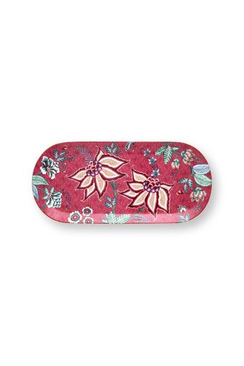 cake-tray-rectangular-flower-festival-dark-pink-floral-print-pip-studio-33,3x15,5-cm