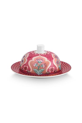 butter-dish-round-flower-festival-dark-pink-floral-print-pip-studio-17x8-cm