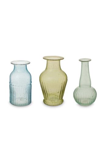 vaas-set/3-groen-glas-klein-pip-studio-woon-accessoires-13,5x13x15,5-cm