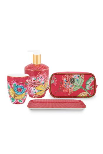 cadeau-set-badkamer-accessoires-set-rood-bloemen-botanische-print-drie-stuks-pip-studio
