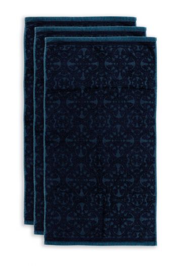 Handdoek-set/3-barok-print-donker-blauw-55x100-tile-de-pip-katoen
