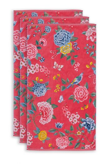 Towel-set/3-floral-print-coral-55x100-pip-studio-good-evening-cotton
