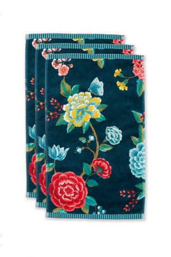 Guest-towel-set/3-floral-print-dark-blue-30x50-cm-pip-studio-good-evening-cotton