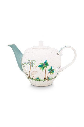 porcelain-pip-studio-tea-pot-large-jolie-dots-gold-1.6-l-1/6-blue-palmtree-flower-51.005.060