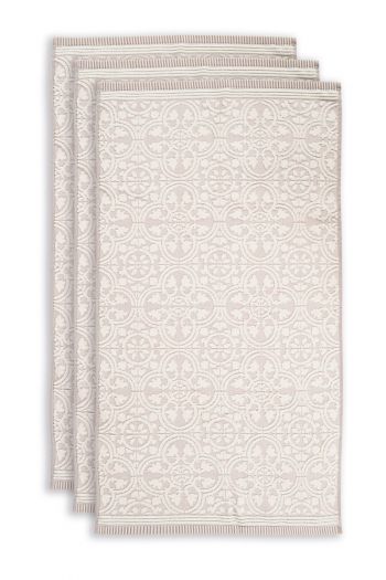 Handdoek-set/3-barok-print-khaki-55x100-tile-de-pip-katoen