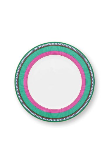 dinner-plate-chique-stripes-pink-green-28cm-porcelain-pip-studio