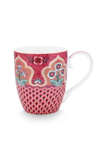 mok-flower-festival-donker-roze-scallop-print-XL-pip-studio-450-ml