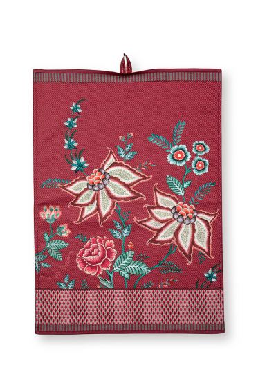 tea-towel-flower-festival-dark-pink-cotton-floral-print-pip-studio-50x70-cm