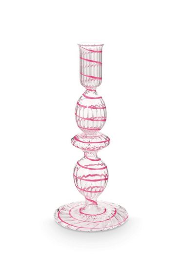 Pip-Studio-Candle-Holder-Glass-Swirl-Pink-20cm