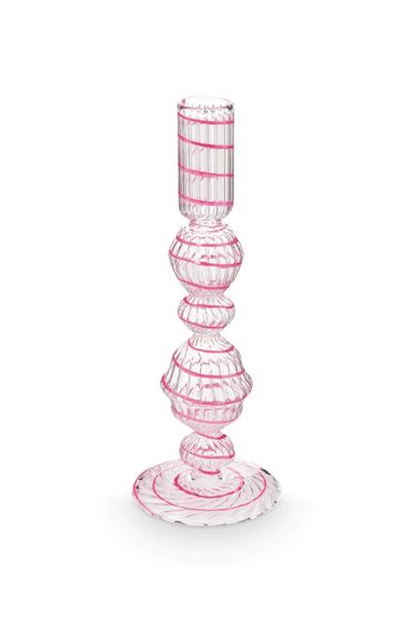 Pip-Studio-Candle-Holder-Glass-Swirl-Pink-22cm