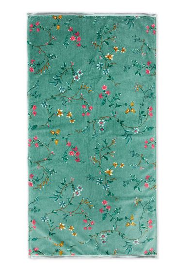 Handdoek-XL-bloemen-print-groen-70x140-les-fleurs-katoen