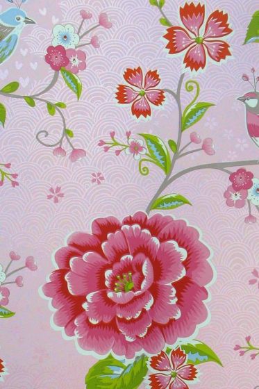 wallpaper-non-woven-flowers-pink-pip-studio-birds-in-paradise