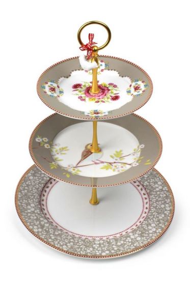 Floral Cake Stand 3 Levels Khaki