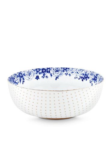 bowl-royal-white-gold-dots-blue-details-pip-studio-20-cm
