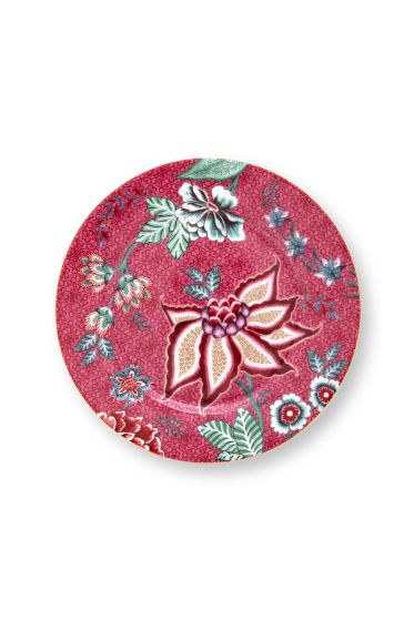 gebakbordje-flower-festival-donker-roze-bloemen-print-pip-studio-17-cm