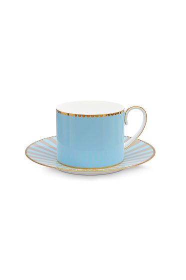 Cappuccino-set-4-kop-en-schotel-125-ml-blauw-khaki-gouden-details-love-birds-pip-studio