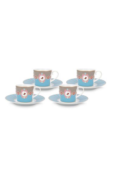 Cappuccino-set-4-cup-and-saucer-200-ml-blue-khaki-gold-details-love-birds-pip-studio-51.004.125