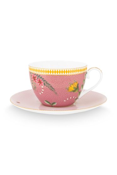 cappuccino-kop-&-schotel-la-majorelle-roze-botanische-print-pip-studio-280-ml