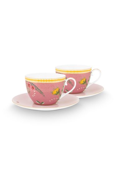 kop-&-schotel-set/2-cappuccino-la-majorelle-roze-bloemen-print-280-ml-pip-studio