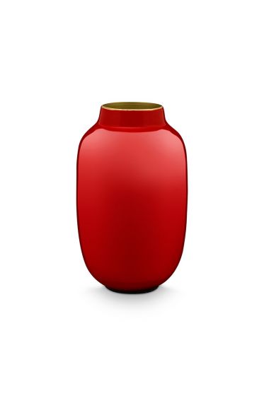 Mini-vaas-rood-ovaal-metaal-woon-accesoires-pip-studio-14-cm