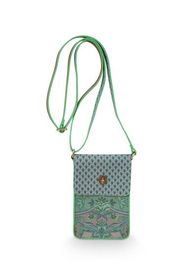 phone bag-kyoto-festival-green-botanical-print-13x20x4,7-cm