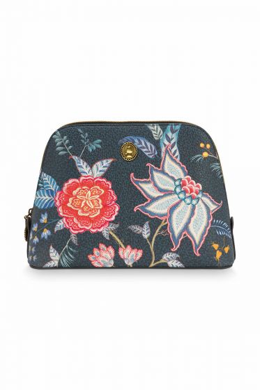 Cosmetic-bag-floral-dark-blue-square-medium-flower-festival-pip-studio-24/17x16,5x8-cm