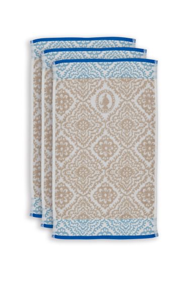 guest-towel-set-khaki-floral-30x50-jacquard-check-pip-studio-cotton-terry-velour