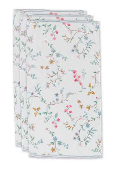 Handdoek-set/3-bloemen-print-wit-55x100-les-fleurs-katoen