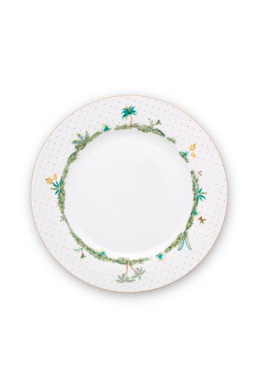 porcelain-deep-plate-jolie-dots-gold-21.5-cm-6/24-white-palmtrees-pip-studio-51.001.251