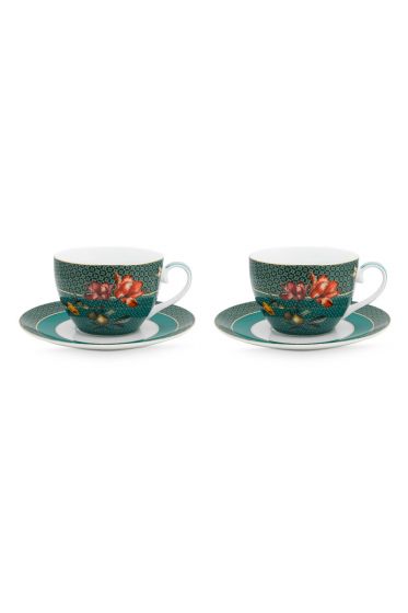 set-2-cappuccino-cup-and-saucer-winter-wonderland-made-of-porcelain-with-flowers
-in-green