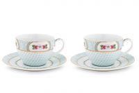 Blushing Birds Set of 2 Cappuccino Cups & Saucers white