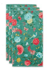 Handdoek-set/3-bloemen-print-groen-55x100-good-evening-katoen