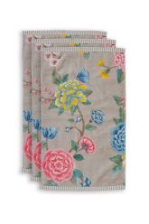 Guest-towel-set/3-floral-print-khaki-30x50-cm-pip-studio-good-evening-cotton