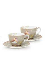 Early Bird Set of 2 Cups and Saucers Khaki
