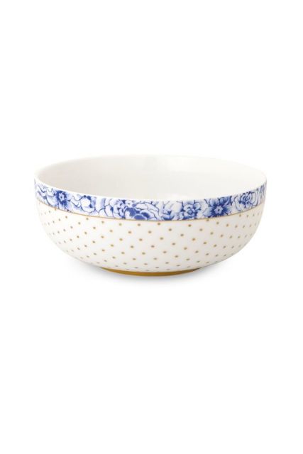 Kom-royal-white-goud-stippen-blauw-details-pip-studio-15-cm