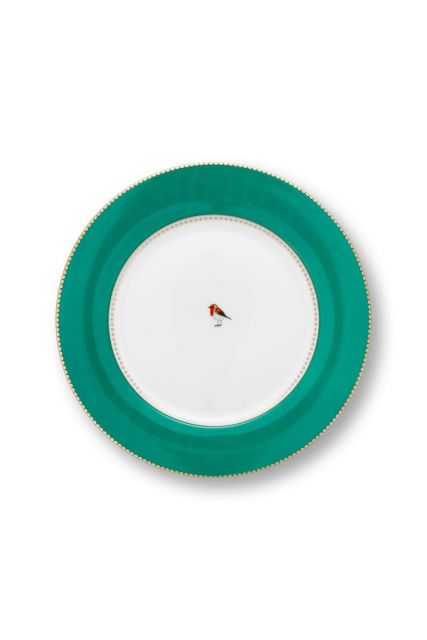 love-birds-dinerbord-groen-26-5cm-roodborstje-porselein-pip-studio