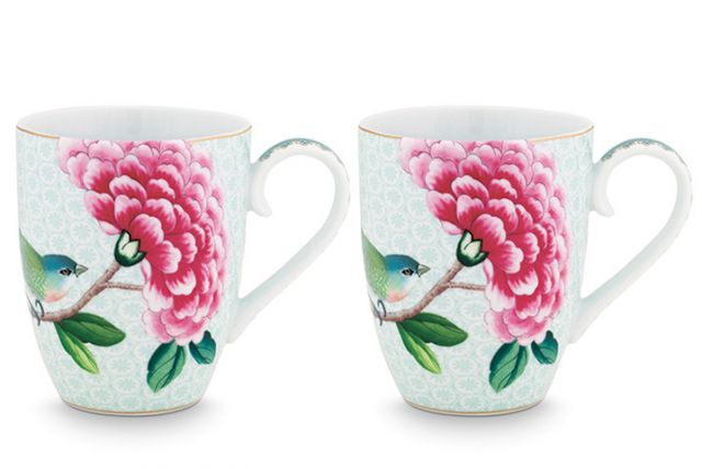 Blushing Birds Set of 2 Mugs large white