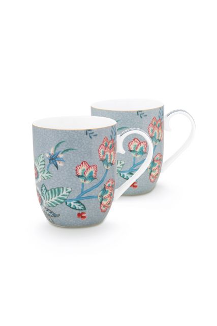 mokken-set/2-flower-festival-licht-blauw-bloemen-print-klein-145-ml-pip-studio