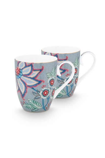 mokken-set/2-flower-festival-licht-blauw-bloemen-print-groot-350-ml-pip-studio