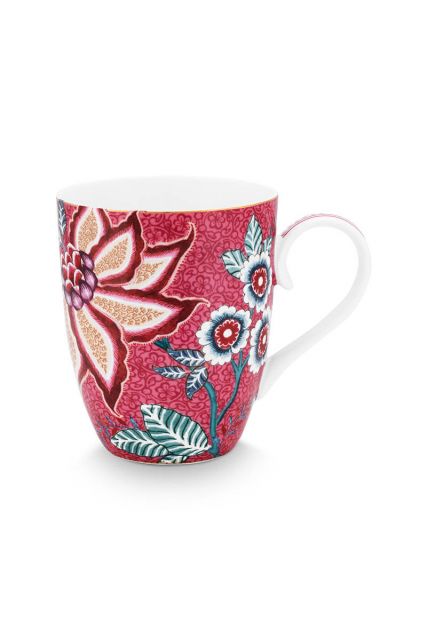 tasse-flower-festival-dunkel-rosa-blumenmuster-gross-pip-studio-350-ml