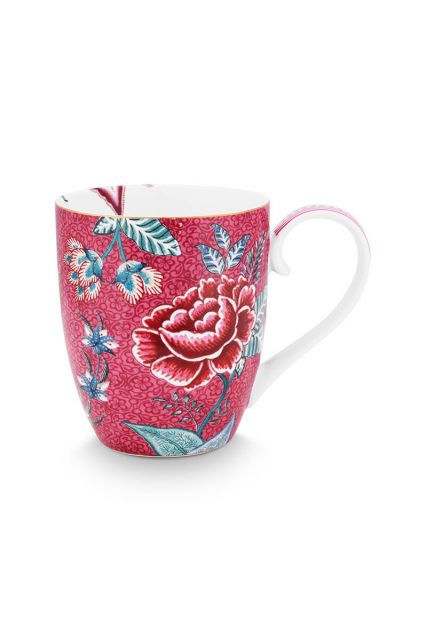 mok-flower-festival-donker-roze-bloemen-print-XL-pip-studio-450-ml