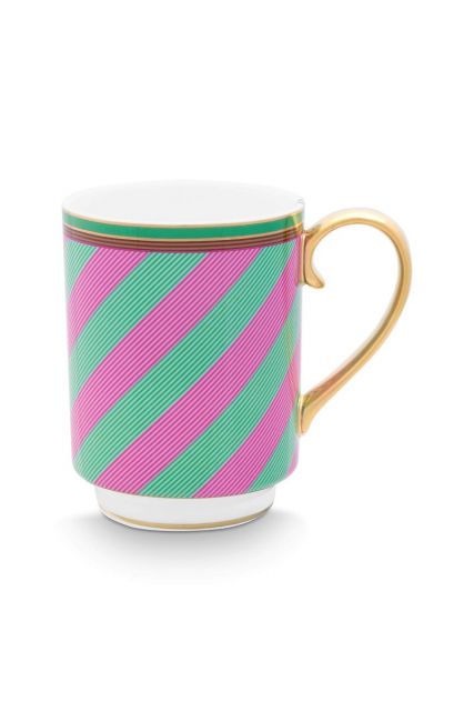 mug-large-with-ear-chique-stripes-pink-green-350ml-porcelain-pip-studio