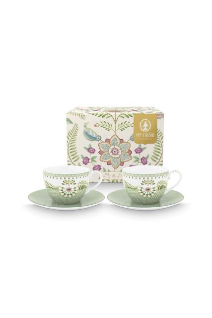 Pip-Studio-Set/2-Koppen-&-Schotels-Lily&Lotus-Licht-Groen